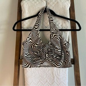 NWOT Divided by H&M retro brown & cream swirl print cropped halter top